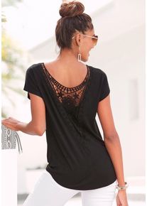 Lascana Damen Strandshirt, schwarz, modisch, Gr. 32, unifarben, Jersey, Obermaterial: 95% Viskose, 5% Elasthan. Spitze: 100% Baumwolle, Shirts, mit