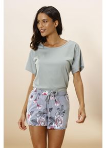 Vivance Dreams Damen Shorty, Gr. 36, grün, Single Jersey, Obermaterial: 100% Baumwolle, geblümt, Basic, Homewear-Sets, mit Blumendruck