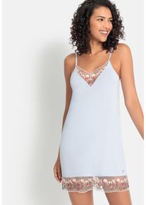 Lascana Damen Negligé, Gr. 32, blau, Single Jersey, Obermaterial: 95% Viskose, 5% Elasthan, unifarben mit Farbeinsätzen, feminin, Kleider