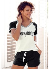 Kangaroos Damen Shorty, Gr. 32, schwarz-weiß, Single Jersey, Obermaterial: 100% Baumwolle, bedruckt, casual, Homewear-Sets, mit kontrastfarbenen
