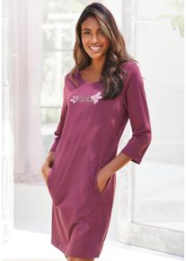 Lascana Damen Sleepshirt, Gr. 32, bunt, Single Jersey, Obermaterial: 50% Baumwolle, 50% Viskose, Basic, Kleider, mit 3/4-Ärmeln und kleinem Frontprint