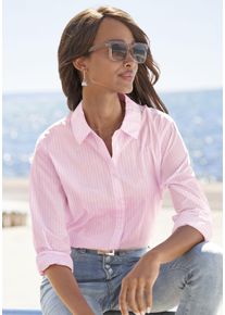 Buffalo Damen Hemdbluse, rosa, klassisch, Gr. 36, gestreift, Web, Obermaterial: 100% Baumwolle, Blusen, mit Streifenmuster, hinten länger