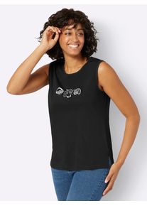 Casual Looks Damen Shirttop, schwarz, Gr. 40, unifarben, gemustert, 100% Baumwolle, Tops