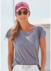 ELBSAND Damen T-Shirt "Ranva", blau, casual, Gr. M, meliert, Jersey, Obermaterial: 50% Baumwolle, 50% Polyester, Shirts, mit Logodruck, Kurzarmshirt