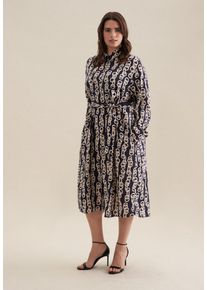 Seidensticker Damen Sommerkleid "Schwarze Rose", blau, Gr. 54, bedruckt, 100% Viskose, Kleider, Langarm Kragen Kettenprint