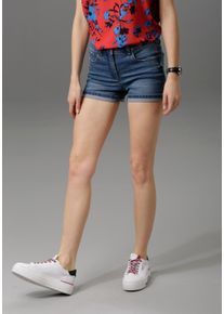 Aniston CASUAL Damen Jeansshorts, blau, modisch, Gr. 32, unifarben, leichte Abriebeffekte, Denim/Jeans, Obermaterial: 81% Baumwolle, 17% Polyester,