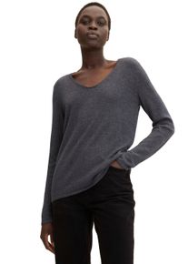 Tom Tailor Damen V-Ausschnitt-Pullover, grau, casual, Gr. XS, unifarben, Feinstrick, Obermaterial: 60% Baumwolle, 40% Viskose, Pullover, aus