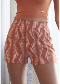 Lascana Damen Pyjamashorts, Gr. 32, rot, Jersey, Obermaterial: 95% Viskose, 5% Elasthan, bedruckt, ethno, Smok-Optik, modisch, Hosen, mit modisch
