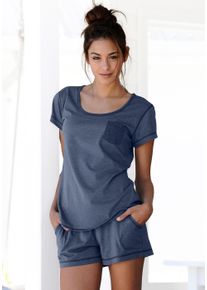 Arizona Damen Shorty, Gr. 32, blau, Single Jersey, Obermaterial: 60% Baumwolle, 40% Polyester, meliert, Basic, Homewear-Sets, meliert mit