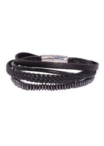 Firetti Herren Lederarmband "Schmuck Geschenk Armschmuck Edelsteinarmband Hämatit", Edelstahl-Leder, schwarz, Edelstahl, Leder, Armbänder, Made in