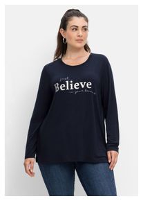 sheego Damen Langarmshirt "Große Größen", blau, casual, Gr. 44, bedruckt, Obermaterial: 95% Lyocell (TENCEL), 5% Elasthan, Shirts, aus TENCEL
