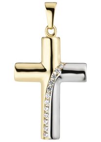 Jobo Damen Kreuz-Anhänger "Anhänger Kreuz", Gelbgold 333, gold, Gelbgold 333, Schmuckanhänger, 333 Gold bicolor mit 12 Zirkonia