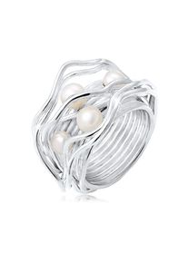 NENALINA Damen Perlenring "Süßwasserperlen Geschwungen Gedreht 925 Silber", 56mm, ohne Stein, Silber 925 (Sterlingsilber), 9mm, silber, Silber 925