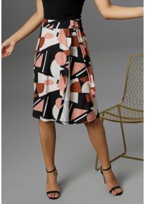 Damen Sommerrock, schwarz, feminin, Gr. 38, Aniston SELECTED, gemustert, bedruckt, Jersey, Obermaterial: 95% Polyester, 5% Elasthan, Röcke, mit