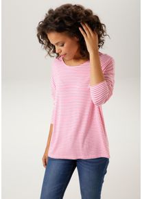 Aniston CASUAL Damen Langarmshirt, pink, casual, Gr. 44, geringelt, gestreift, Single Jersey, Obermaterial: 95% Viskose, 5% Elasthan, Shirts, der