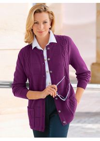 Classic Basics Damen Ajourstrickjacke, lila, Gr. 40, unifarben, 100% Polyacryl, Strickjacken