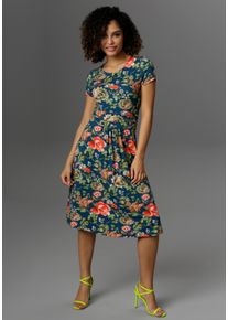 Aniston CASUAL Damen Sommerkleid, bunt, modisch, Gr. 40, geblümt, bedruckt, Jersey, Obermaterial: 95% Viskose, 5% Elasthan, Kleider, mit farbenfrohem