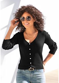 Lascana Damen V-Ausschnitt-Pullover, schwarz, modisch, Gr. 32, unifarben, Rippstrick, Obermaterial: 70% Viskose, 30% Polyamid, Pullover, mit