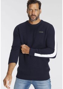 H.I.S. H.I.S Herren Rundhalspullover, blau, casual, Gr. M, kontrastfarbene Details, Strick, Obermaterial: 50% Baumwolle, 50% Polyacryl, Pullover, mit