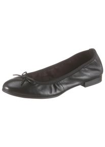 Tamaris Damen Ballerina, Gr. 37, schwarz, Leder, unifarben, klassisch, Schuhe, Flats, Slipper, Businessschuh mit dekorativer Schleife