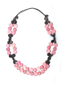 Damen Lange Kette "Mona", rosa, Basic, Collezione Alessandro, Holz, Halsketten, mit flachen Holzperlen