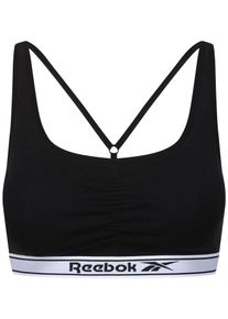 Reebok Damen Bustier ""Jackie"", Gr. XS, schwarz, Obermaterial: 95% Baumwolle, 5% Elasthan, unifarben, bedruckt, sportlich, BHs, Logoschriftzug auf