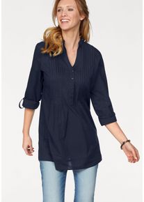 Aniston CASUAL Damen Longbluse, blau, casual, Gr. 40, unifarben, Web, Obermaterial: 100% Baumwolle, Blusen, mit dekorativer Biesenverarbeitung