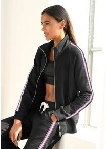 H.I.S. H.I.S Damen Sweatjacke, Gr. 36, schwarz, Trikot, Obermaterial: 77% Baumwolle, 20% Polyester, 3% Elasthan, unifarben mit Farbeinsatz, casual,