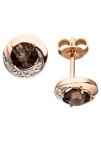 Jobo Damen Paar Ohrstecker, P2 = erkennbare Einschlüsse, Roségold 585-Diamanten, rosa, Rosu00e9gold 585, Diamanten, Ohrringe, rund 585 Roségold mit 4