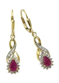 Firetti Damen Paar Ohrhänger "Schmuck Geschenk Gold 333 Ohrschmuck Patentbrisur Farbstein Edelstein", Gelbgold 333, rot, Gelbgold 333, Ohrringe, mit