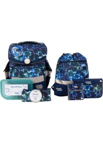 School-Mood Kinder Schulranzen "Timeless, Felix (Wolf)", blau, Polyester, Rucksäcke, mit LED-Patchy; aus recyceltem Material