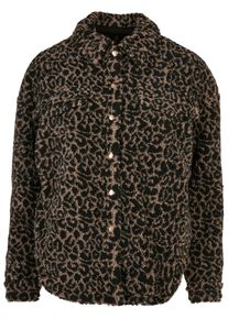 Urban Classics Damen Allwetterjacke "Urban Classics Damen Ladies AOP Sherpa Overshirt", braun, casual, Gr. XL, mehrfarbig, 100% Polyester, Jacken