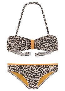 Buffalo Kinder Bandeau-Bikini "Kitty Kids", braun, Gr. 170, bedruckt, Animalprint, Polyamid, Bikini-Sets, im Leodruck