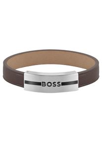 BOSS Herren Armband "Schmuck Edelstahl Armschmuck Lederarmband LUKE", M, Leder-Edelstahl, braun, Leder, Edelstahl, Armbänder