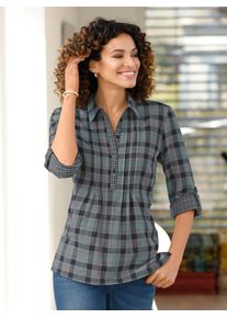 Casual Looks Damen Langarmbluse, grün, Gr. 38, gemustert, kariert, mehrfarbig, 100% Baumwolle, Blusen