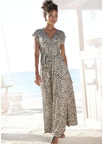Buffalo Damen Maxikleid, schwarz, modisch, Gr. 40, bedruckt, Jersey, Obermaterial: 100% Viskose, Kleider, mit Alloverdruck, Sommerkleid mit Taschen,