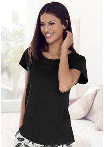 Lascana Damen Pyjamaoberteil, Gr. 36, schwarz, Single Jersey, Obermaterial: 50% Baumwolle, 50% Viskose, unifarben, Basic, Shirts, in unifarben
