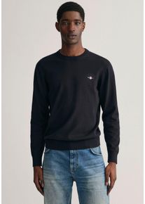 Gant Herren Rundhalspullover "CLASSIC COTTON C-NECK", schwarz, casual, Gr. S, unifarben, Strick, Jersey, Obermaterial: 100% Baumwolle, Pullover,