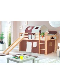 Hochbett Ticaa, B:217cm H:114cm L:205cm, braun, Jugendzimmer, Hochbetten, "Manuel", Rollrost und Textil-Set wahlweise mit Matratze, Kiefer massiv