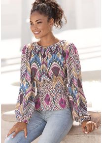 Lascana Damen Langarmbluse, bunt, modisch, Gr. 36, bedruckt, Web, Obermaterial: 100% Polyester, Blusen, mit modischen Raffungen, elegante Damenbluse,