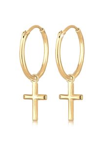 Elli Damen Paar Creolen "Creolen Hänger Kreuz Religion 925 Silber", OneSize, ohne Stein, Silber 925 (Sterlingsilber), gold, Silber 925