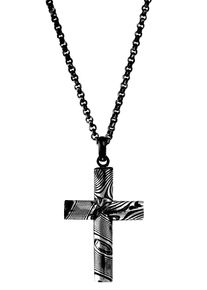 DOOSTI Damen Kette mit Anhänger "Schmuck Edelsthal Halsschmuck Erbskette Kreuz", Edelstahl, L: 60cm, schwarz, Edelstahl, Halsketten
