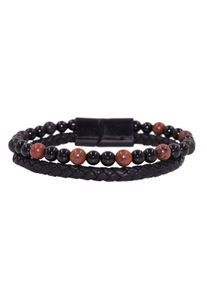 Firetti Herren Lederarmband "Schmuck Geschenk Armschmuck Edelsteinarmband Onyx", Edelstahl-Leder-Lava, rot, Edelstahl, Leder, Lava, Armbänder, Made
