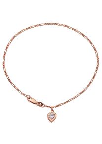 Firetti Fußkette "Schmuck Geschenk Silber 925 Körperschmuck Herz+LIEBE Figarokette", Silber 925 (Sterlingsilber), rosa, Silber 925 (Sterlingsilber),