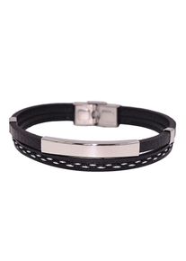 Firetti Herren Lederarmband "Schmuck Geschenk Armschmuck ID-Armband- Optik", Edelstahl-Leder-Baumwolle, schwarz, Edelstahl, Leder, Baumwolle,