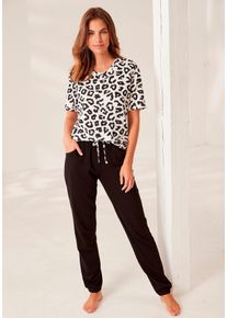 Vivance Dreams Damen Pyjama, Gr. 32, schwarz, Single Jersey, Obermaterial: 50% Baumwolle, 50% Viskose, animal-print, modisch, Homewear-Sets, mit