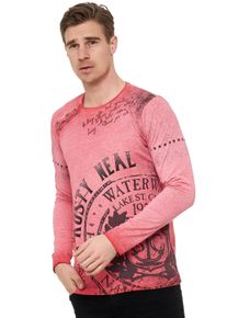 Rusty Neal Herren Langarmshirt, rot, casual, Gr. L, bedruckt, 100% Baumwolle, Shirts, mit Oil-Washed-Print