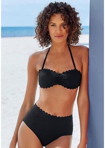 Lascana Damen Bandeau-Bikini-Top "Scallop", schwarz, Gr. 34, unifarben, Polyamid, Bikini-Oberteile, mit gelaserter Wellenkante