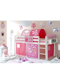 Hochbett Ticaa, B:101cm H:114cm L:205cm, rosa, Jugendzimmer, Hochbetten, "Malte", mit Rollrost und in verschiedenen Ausführungen wahlweise mit