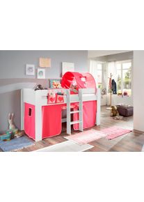 Hochbett Relita, pink, Stoff: 100% Baumwolle (bei 30u00b0 C waschbar), Jugendzimmer, Hochbetten, "Andi", mit Rolllattenrost, Textil-Set und Leiter,
